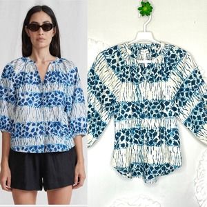 Apiece Appart Mitte Top Sun Speckled Shibori Button front Size Small Blue White